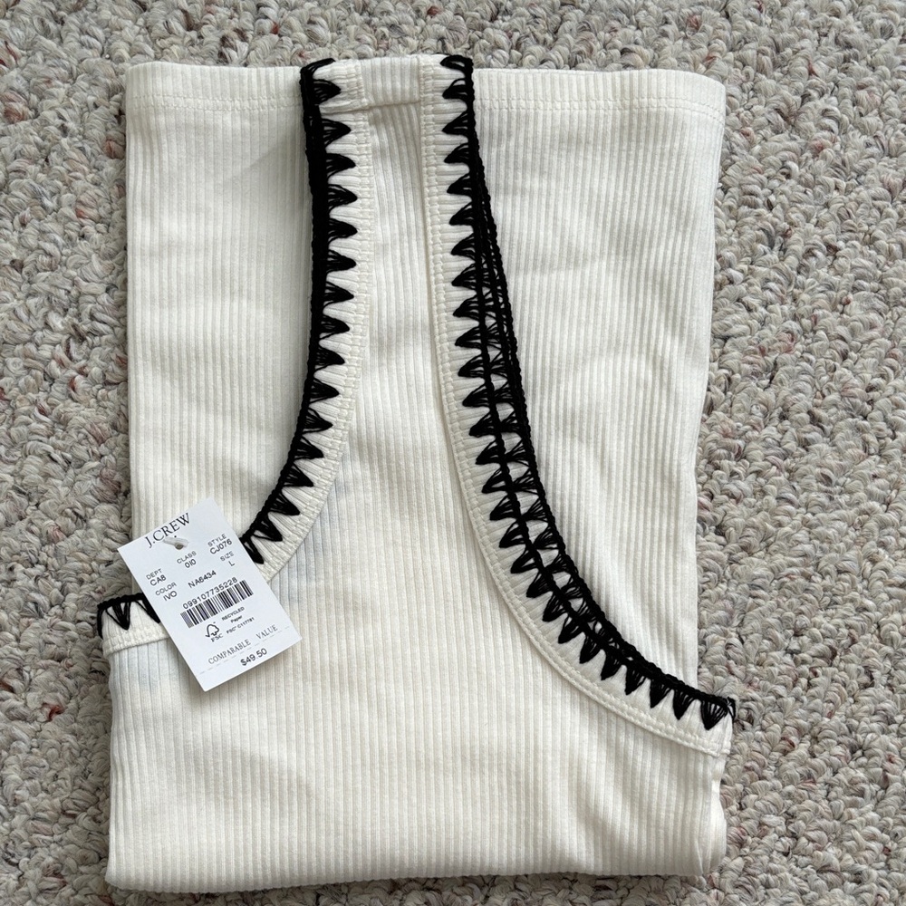 J. Crew Cream Tank Top with Black Detailing - Picture 3 of 3
